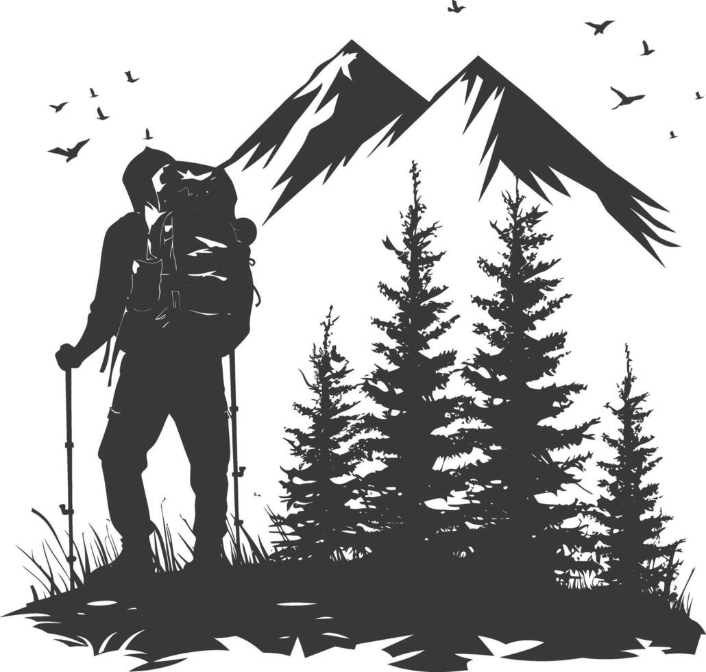 AI generated Silhouette camp activity in nature full body black color only vector