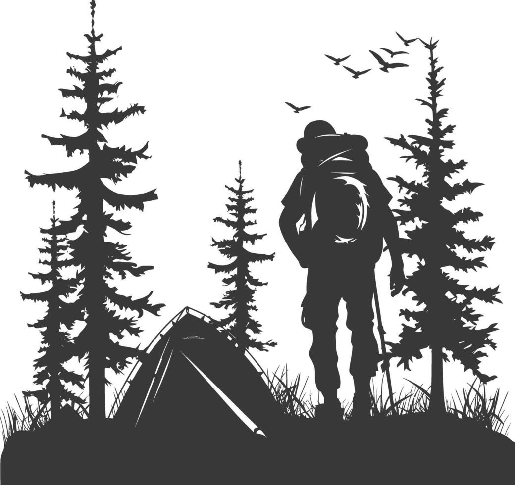 AI generated Silhouette camp activity in nature full body black color only vector