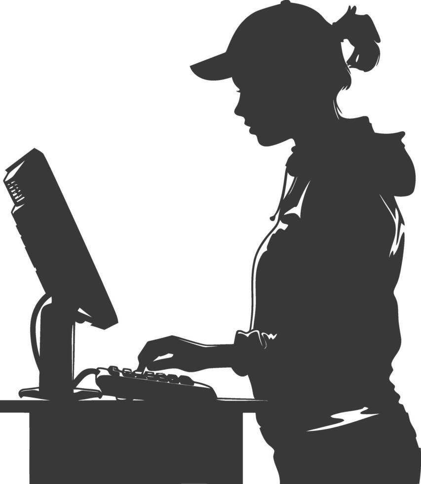 AI generated Silhouette Cashier in action full body black color only vector