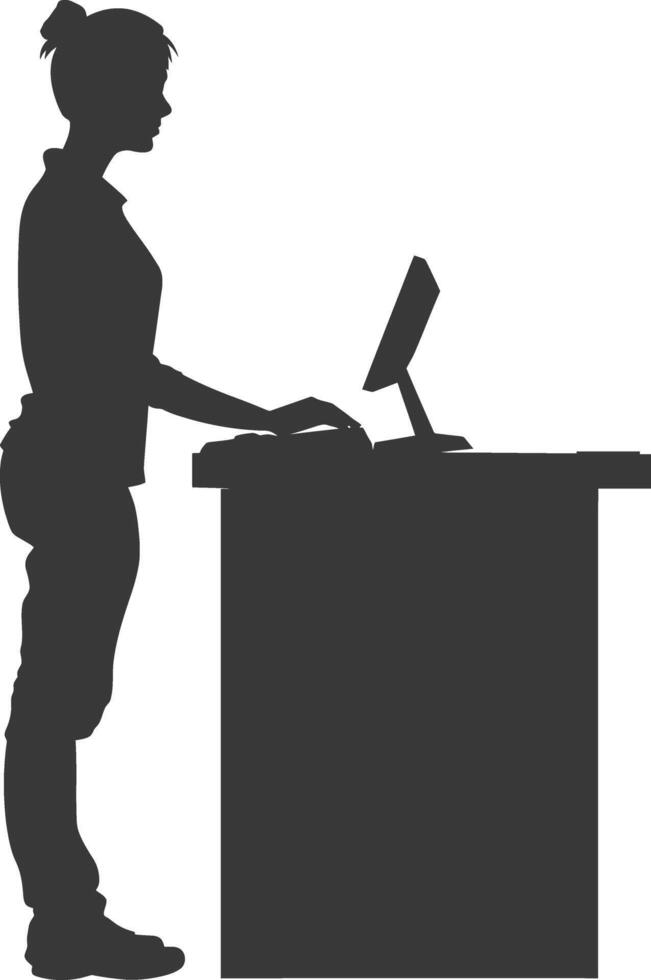 AI generated Silhouette Cashier in action full body black color only vector