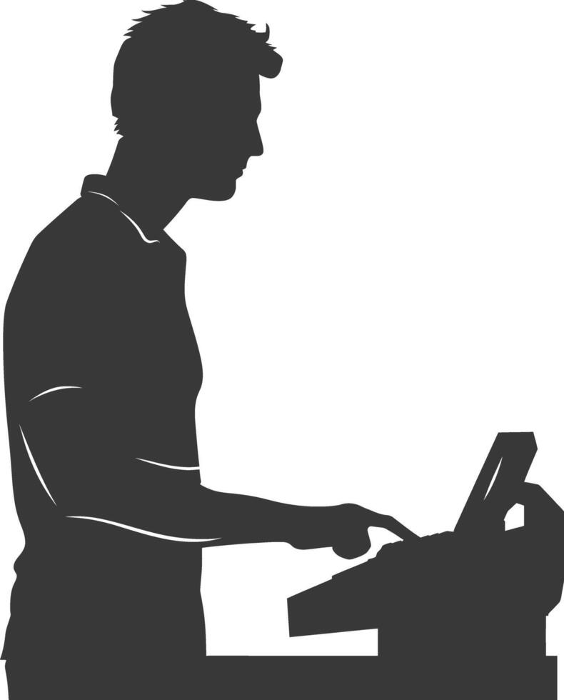 AI generated Silhouette Cashier in action full body black color only vector