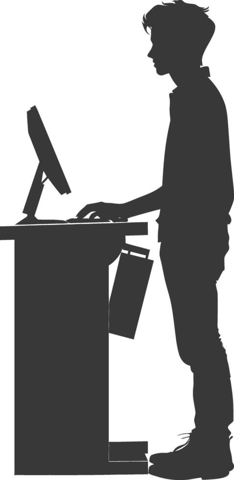 AI generated Silhouette Cashier in action full body black color only vector