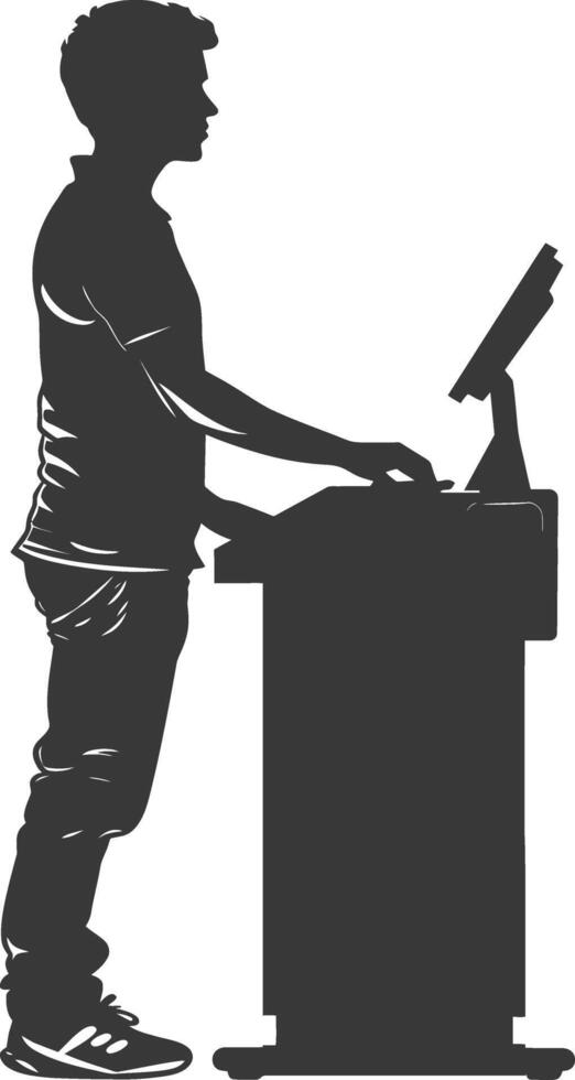 AI generated Silhouette Cashier in action full body black color only vector
