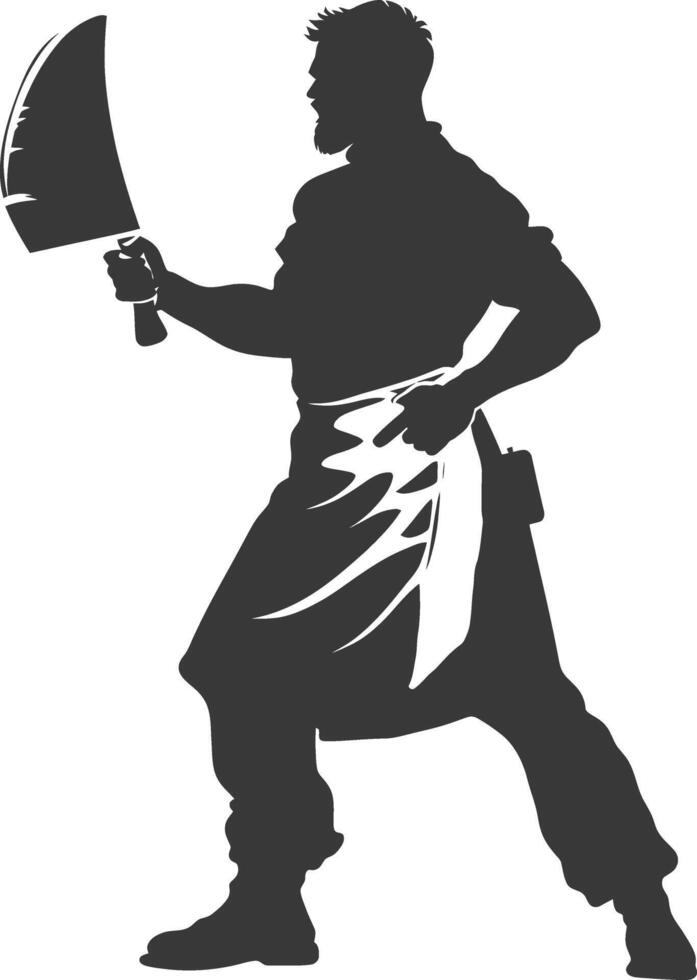 AI generated Silhouette butcher in action full body black color only vector