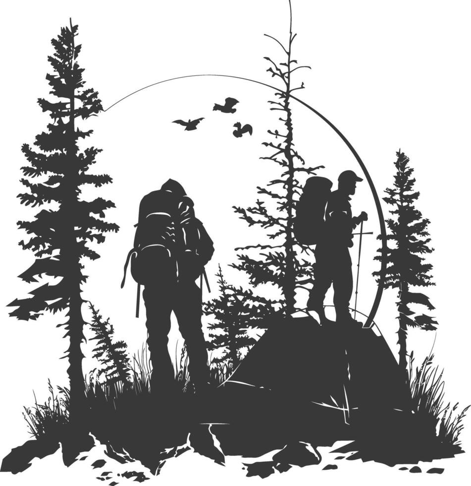 AI generated Silhouette camp activity in nature full body black color only vector