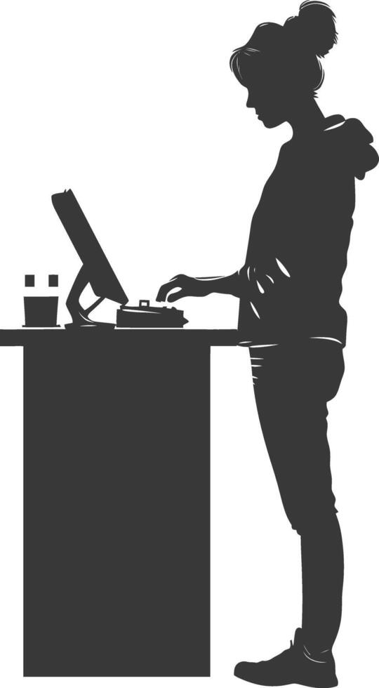 AI generated Silhouette Cashier in action full body black color only vector