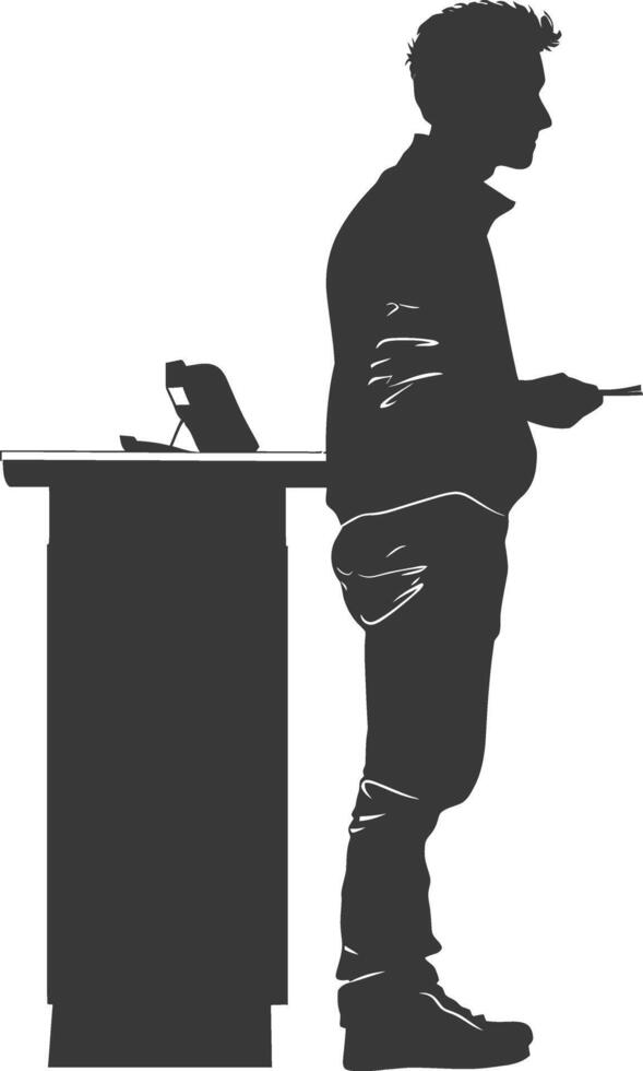 AI generated Silhouette Cashier in action full body black color only vector