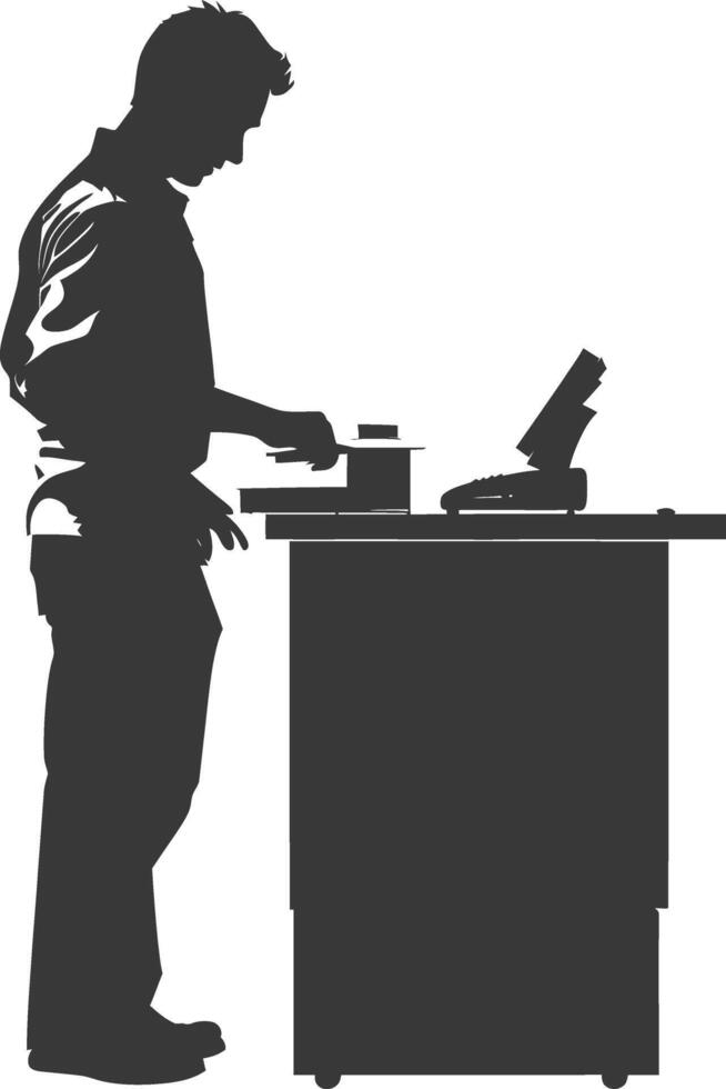 AI generated Silhouette Cashier in action full body black color only vector