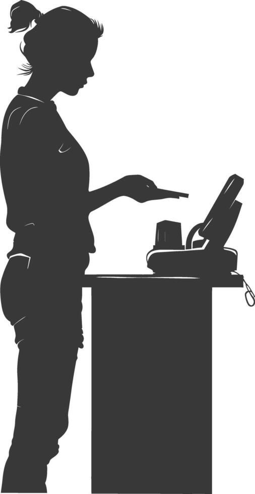 AI generated Silhouette Cashier in action full body black color only vector