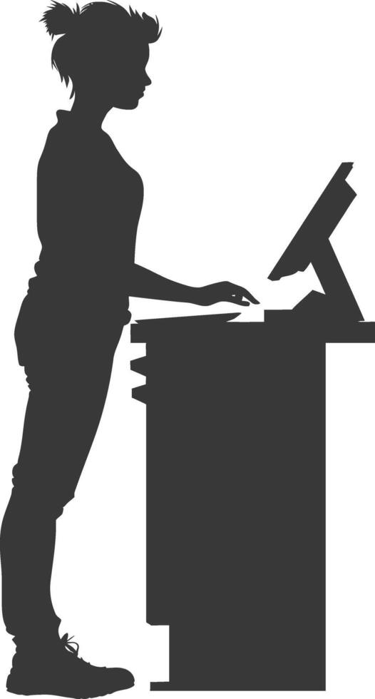 AI generated Silhouette Cashier in action full body black color only vector