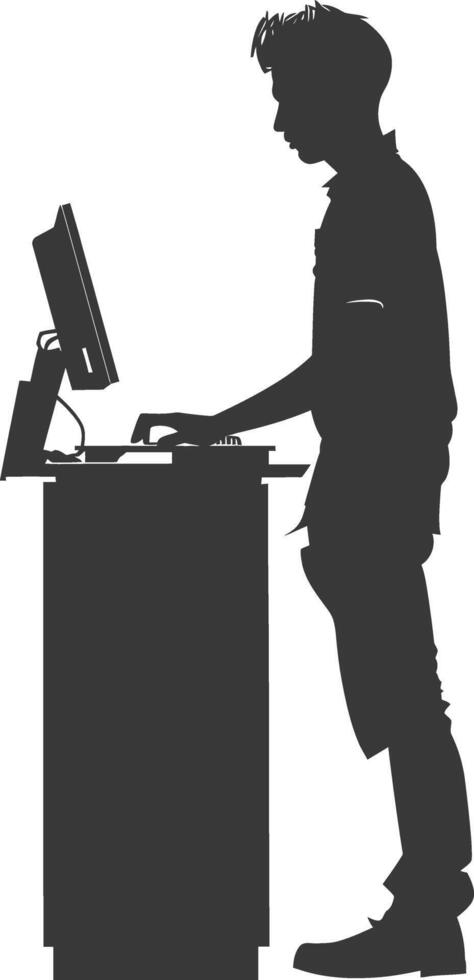 AI generated Silhouette Cashier in action full body black color only vector