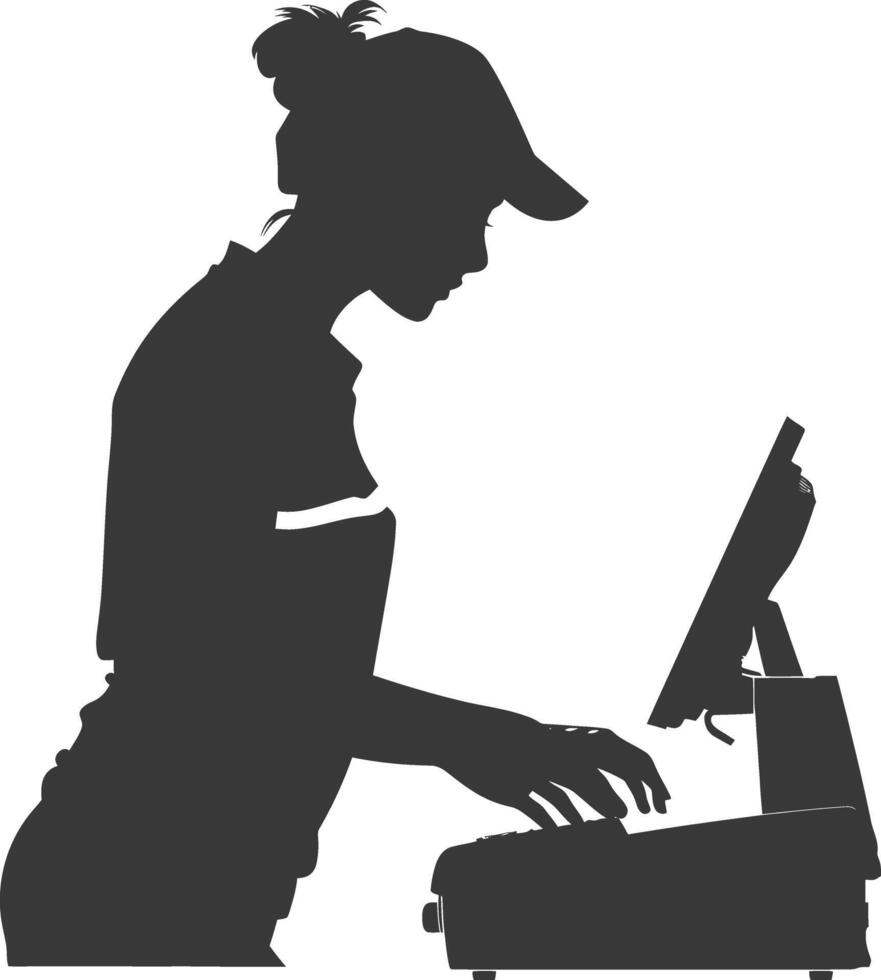 AI generated Silhouette Cashier in action full body black color only vector