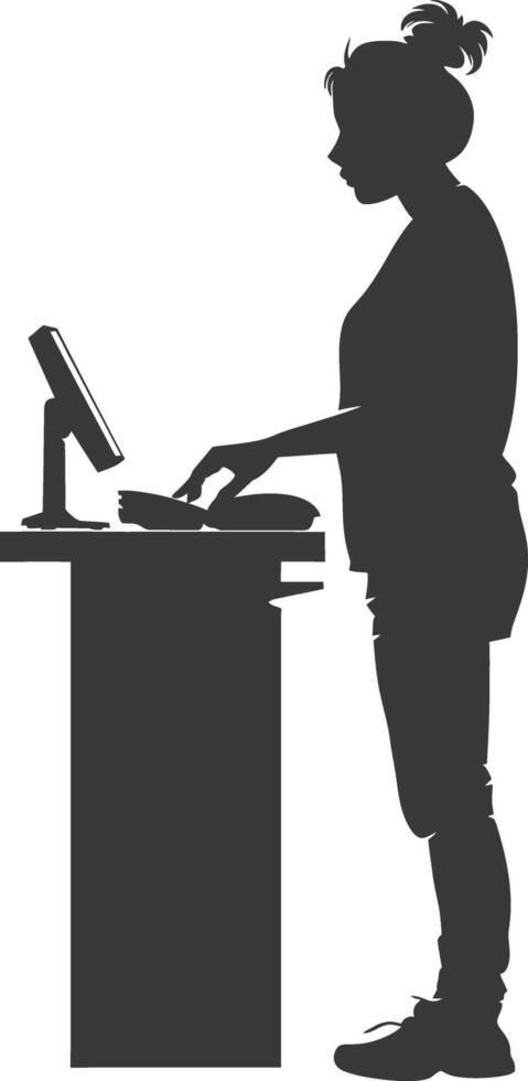 AI generated Silhouette Cashier in action full body black color only vector