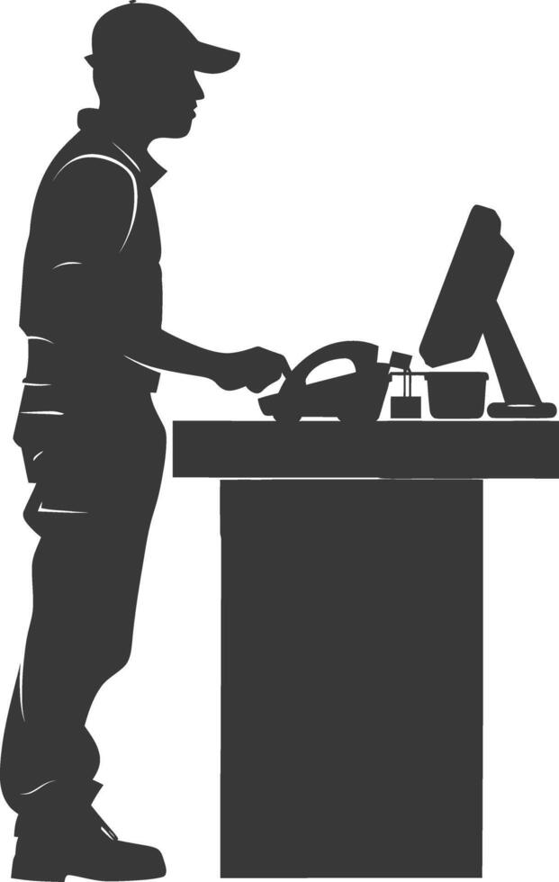 AI generated Silhouette Cashier in action full body black color only vector