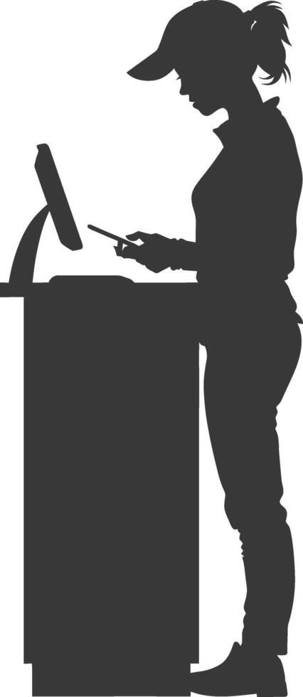 AI generated Silhouette Cashier in action full body black color only vector