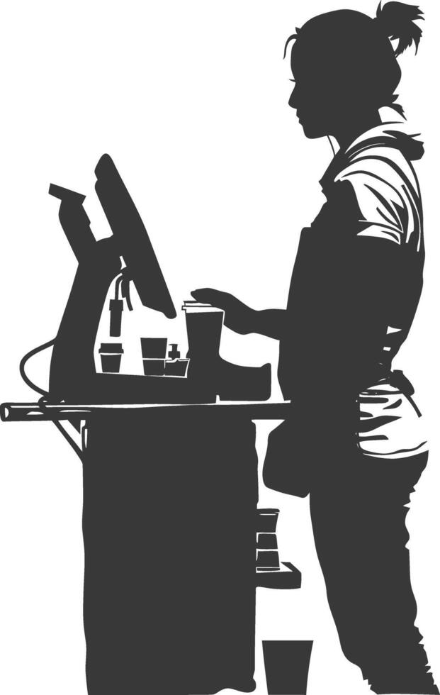 AI generated Silhouette Cashier in action full body black color only vector