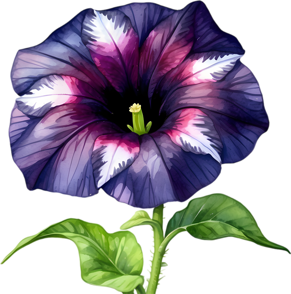 ai generiert Aquarell Gemälde von ein Petunie schwarz Samt Blume. png