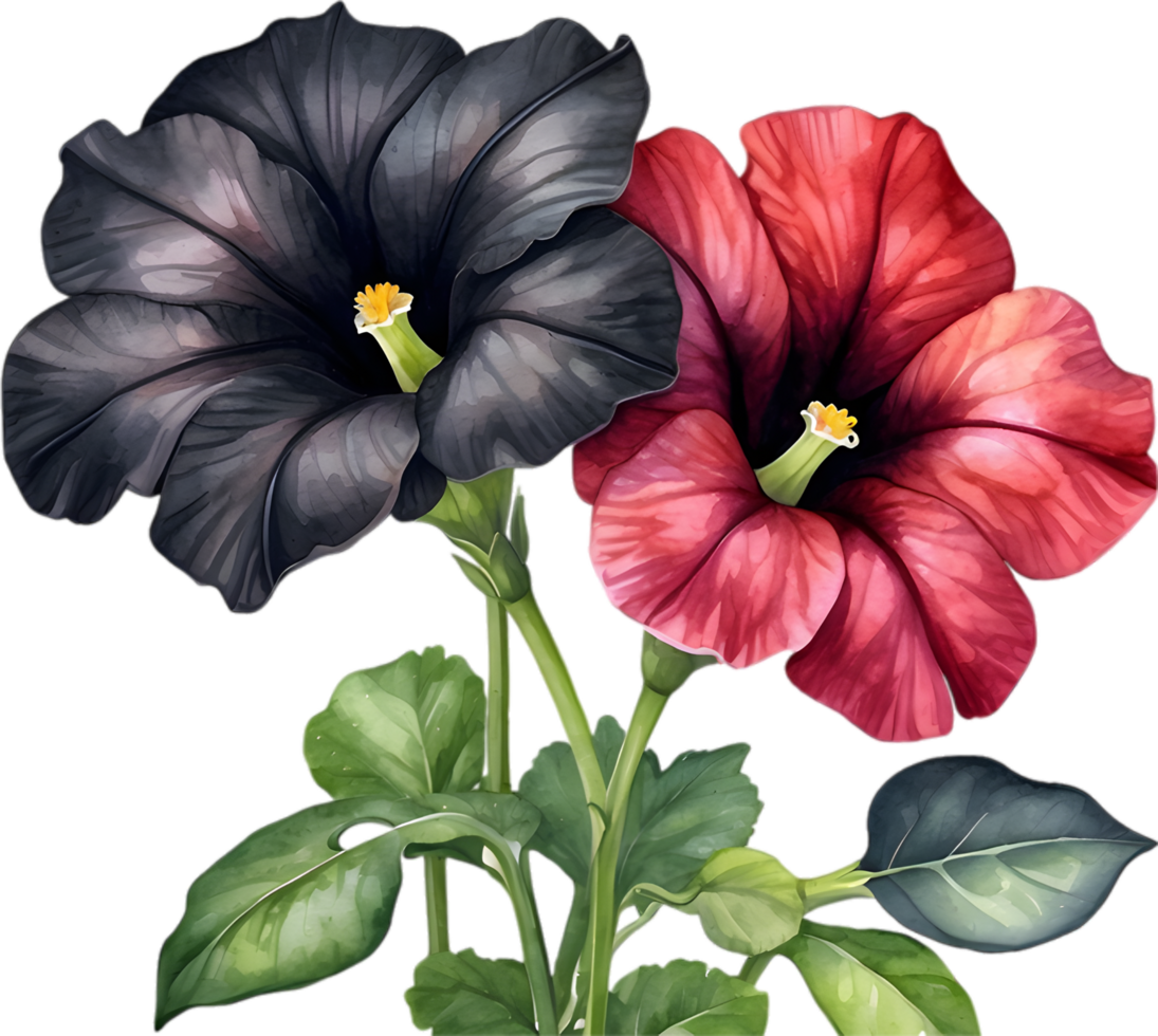ai generato acquerello pittura di un' petunia nero velluto fiore. png