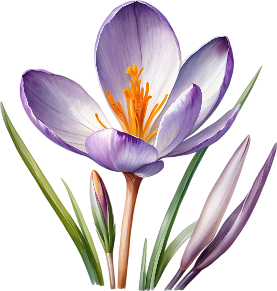 AI generated Watercolor painting of a Saffron Crocus flower. png