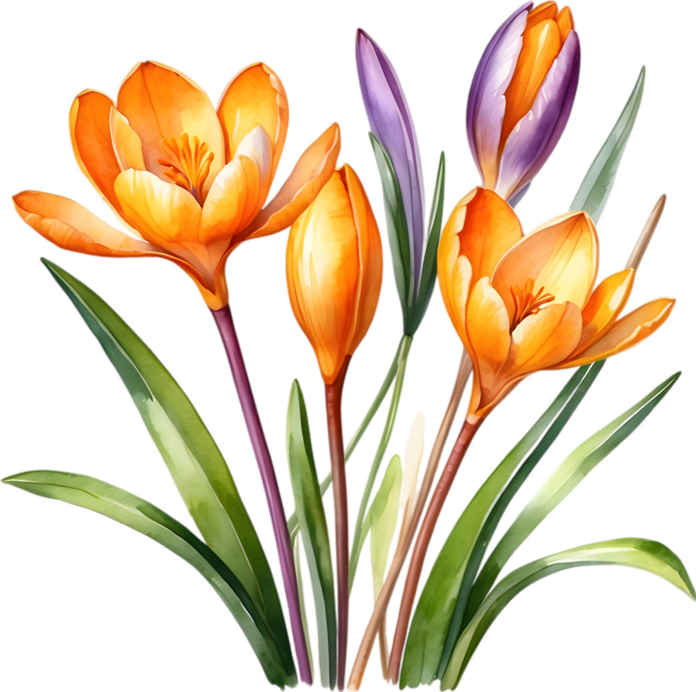 AI generated Watercolor painting of a Saffron Crocus flower. png