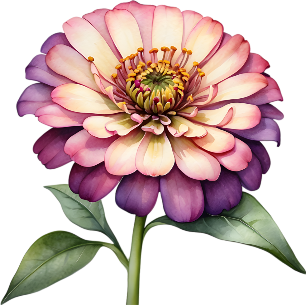 ai generiert Aquarell Gemälde von ein Zinnie Blume. png