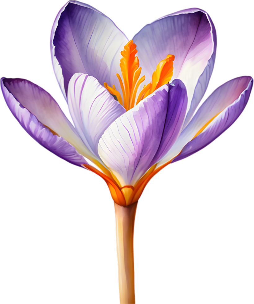 AI generated Watercolor painting of a Saffron Crocus flower. png