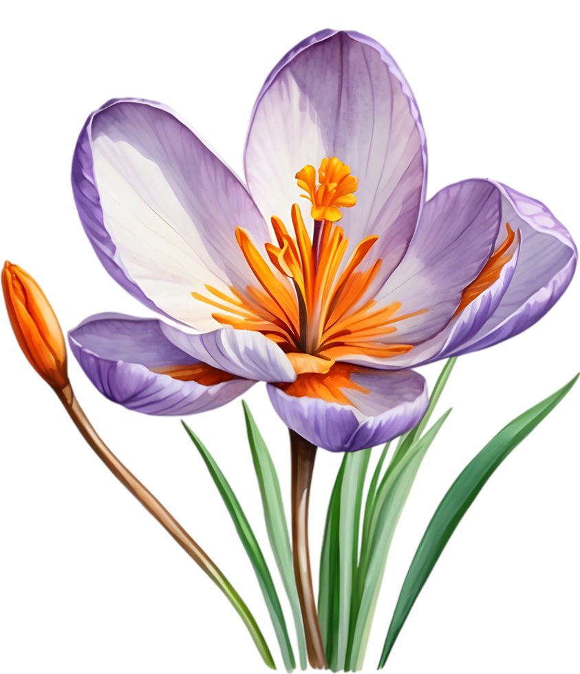 AI generated Watercolor painting of a Saffron Crocus flower. png
