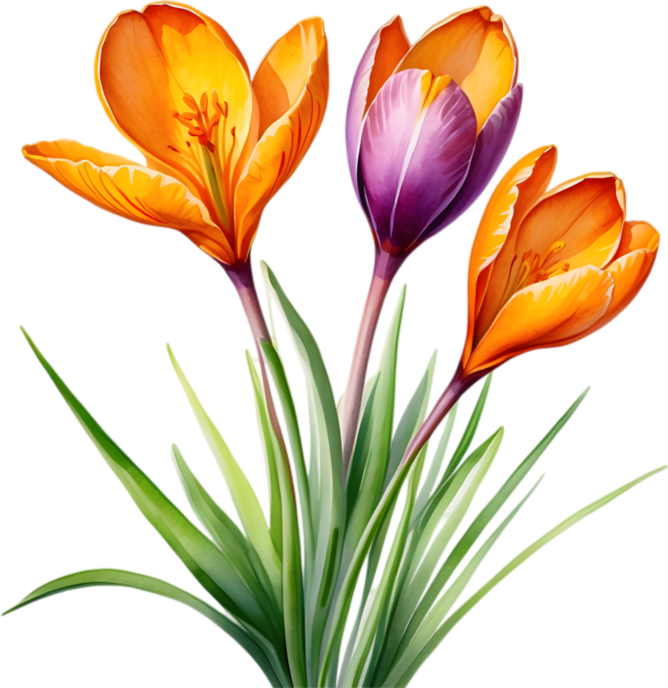 AI generated Watercolor painting of a Saffron Crocus flower. png