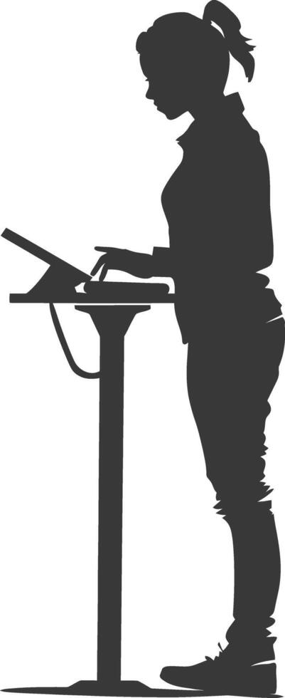 AI generated Silhouette Cashier in action full body black color only vector