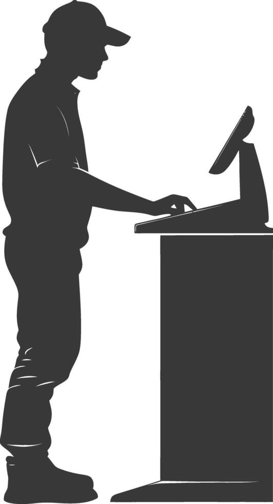 AI generated Silhouette Cashier in action full body black color only vector