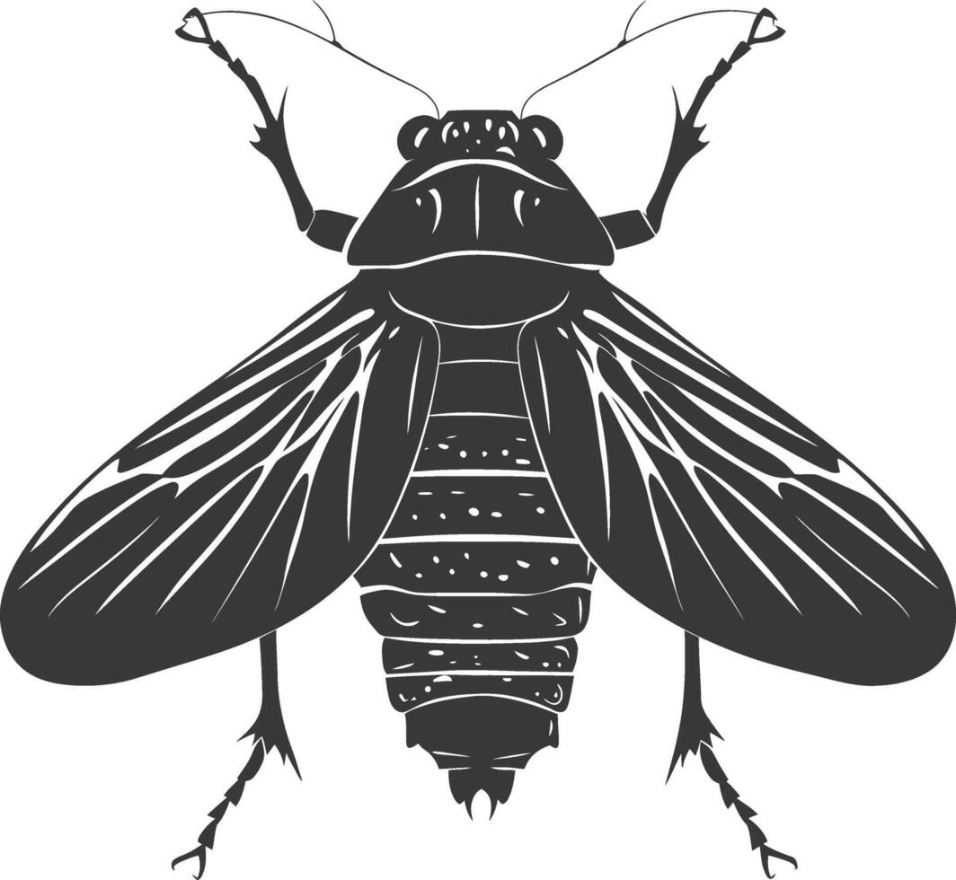 AI generated Silhouette cicada Insect animal black color only vector