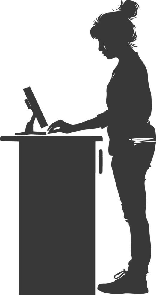 AI generated Silhouette Cashier in action full body black color only vector