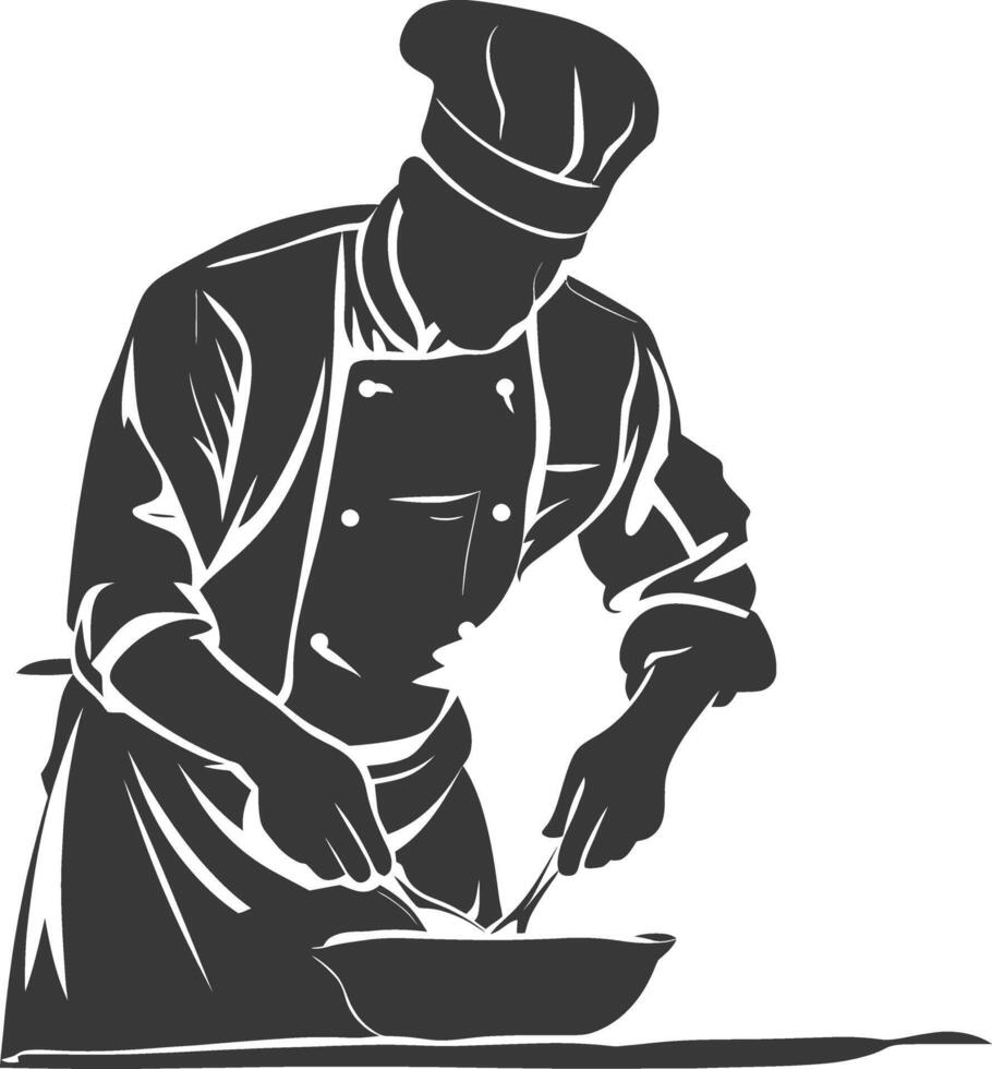 ai generado silueta cocinero en acción lleno cuerpo negro color solamente vector