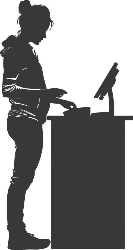 AI generated Silhouette Cashier in action full body black color only ...