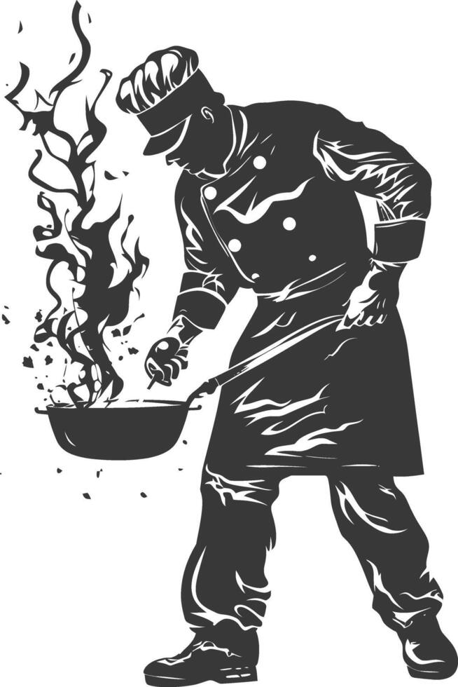 AI generated Silhouette Chef in action full body black color only vector