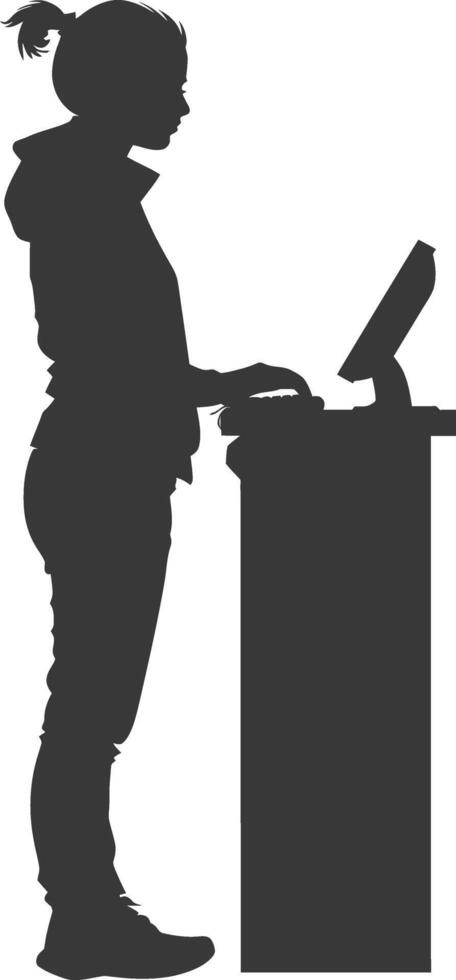 AI generated Silhouette Cashier in action full body black color only vector