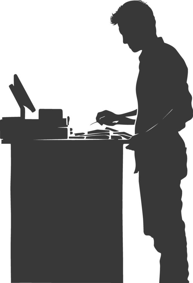 AI generated Silhouette Cashier in action full body black color only vector