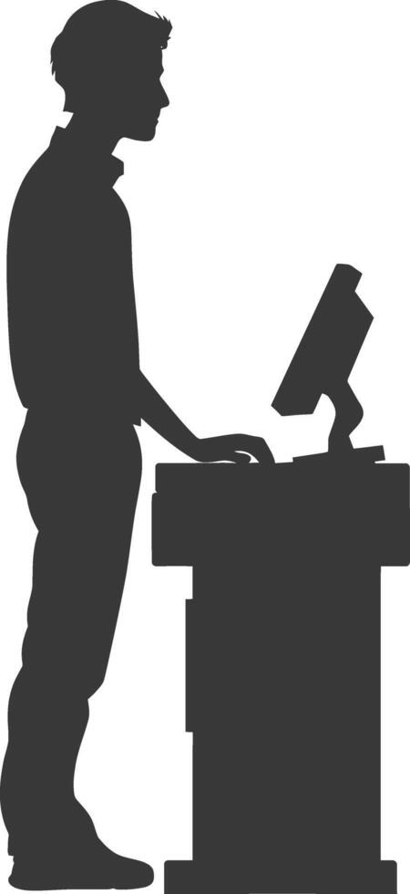 AI generated Silhouette Cashier in action full body black color only vector