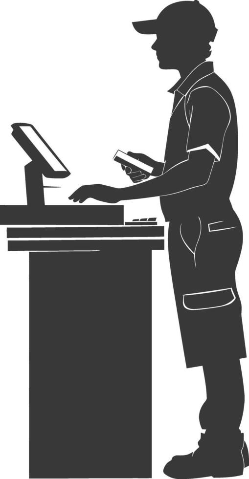 AI generated Silhouette Cashier in action full body black color only vector