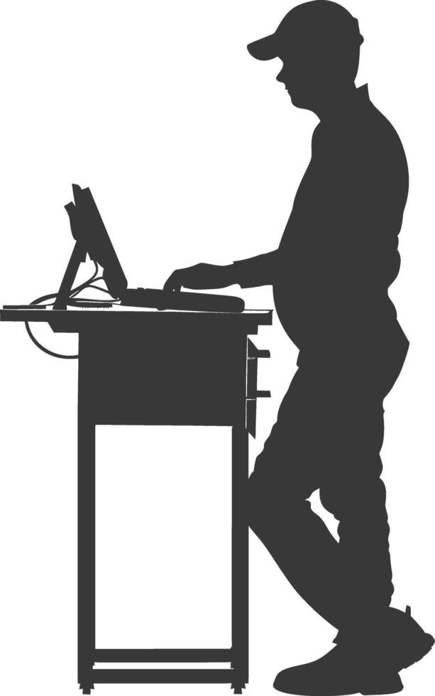 AI generated Silhouette Cashier in action full body black color only vector