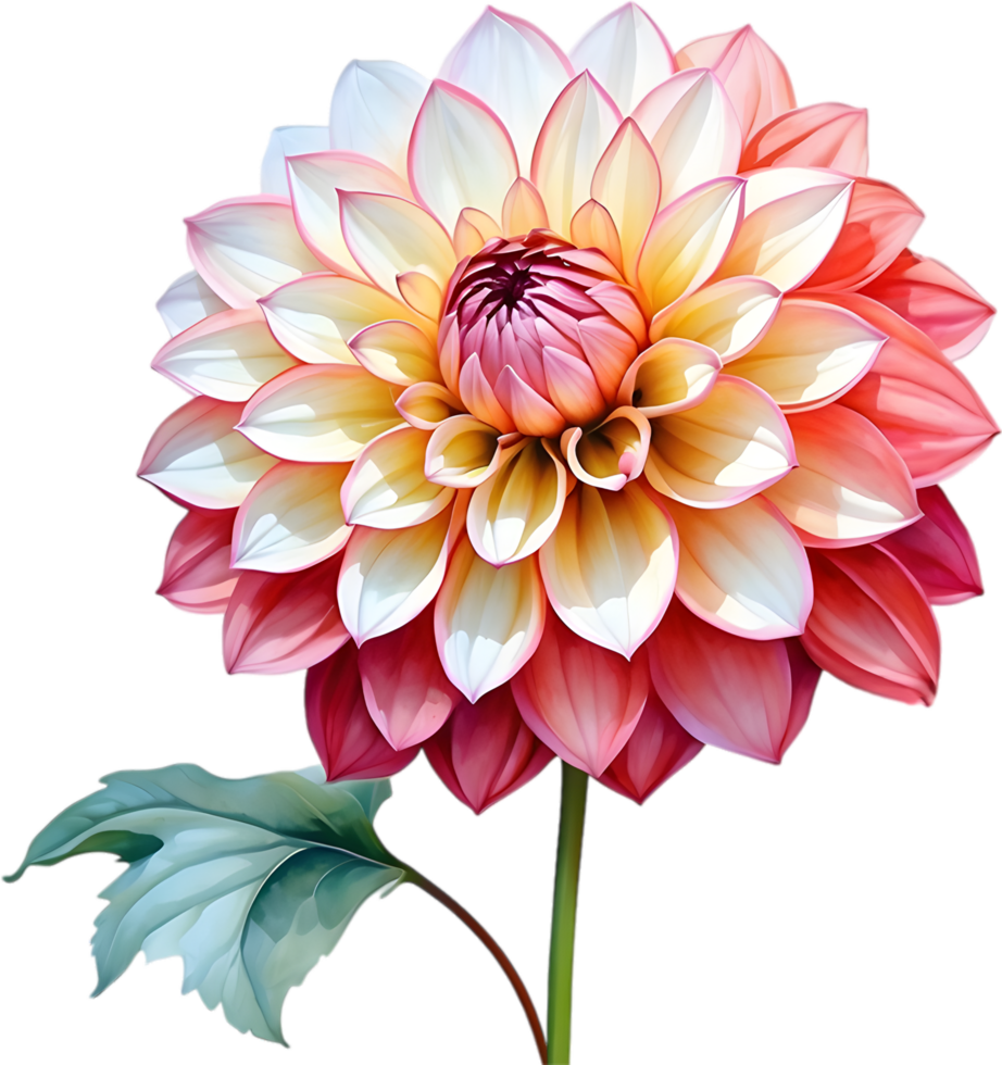 AI generated Watercolor painting of a Pompon Dahlia flower. png