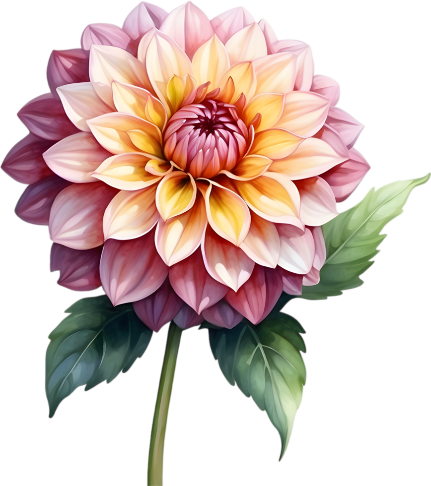 AI generated Watercolor painting of a Pompon Dahlia flower. png