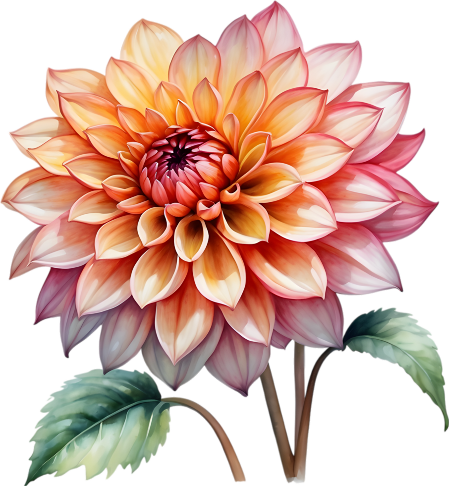 AI generated Watercolor painting of a Pompon Dahlia flower. png