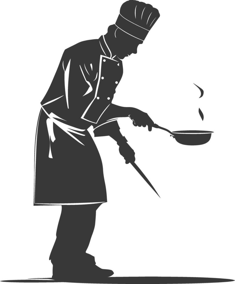 ai generado silueta cocinero en acción lleno cuerpo negro color solamente vector