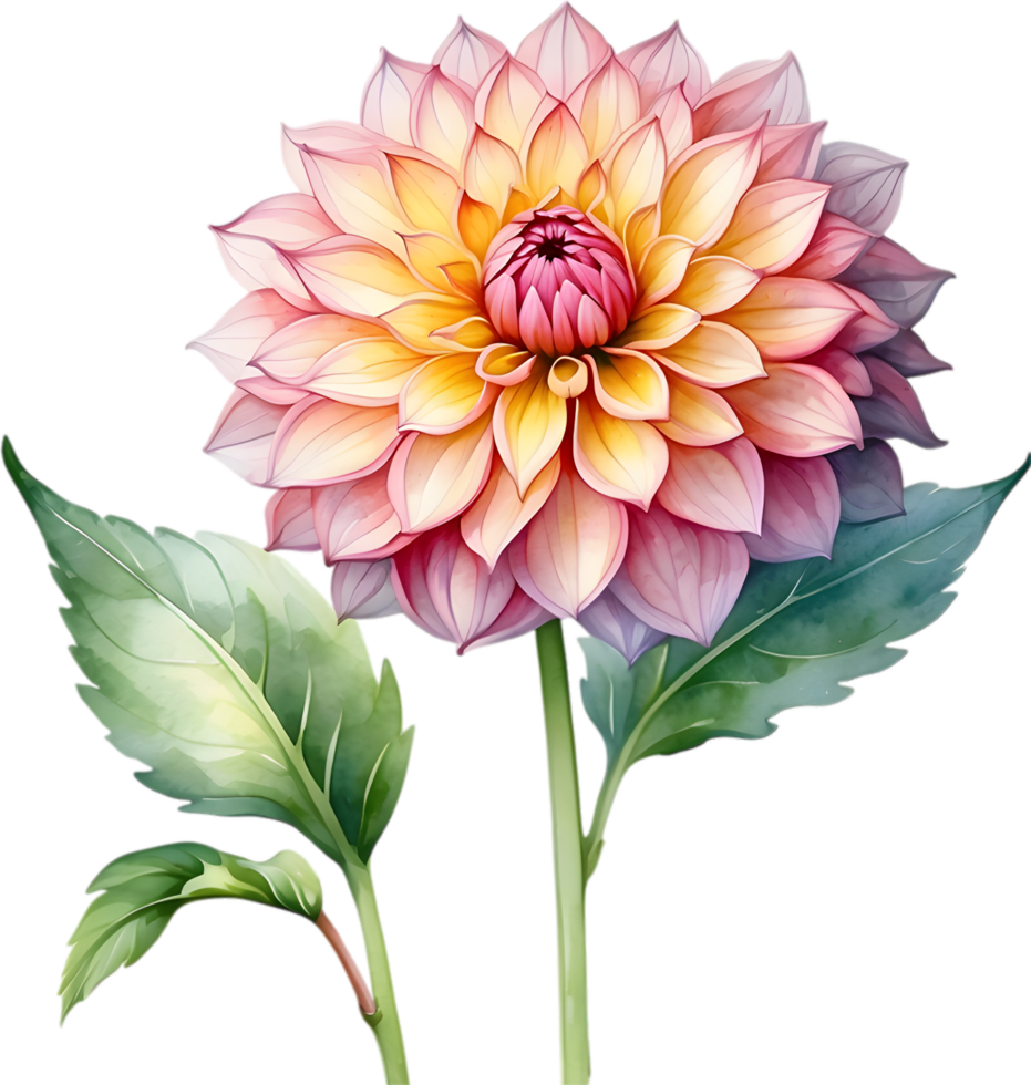 AI generated Watercolor painting of a Pompon Dahlia flower. png