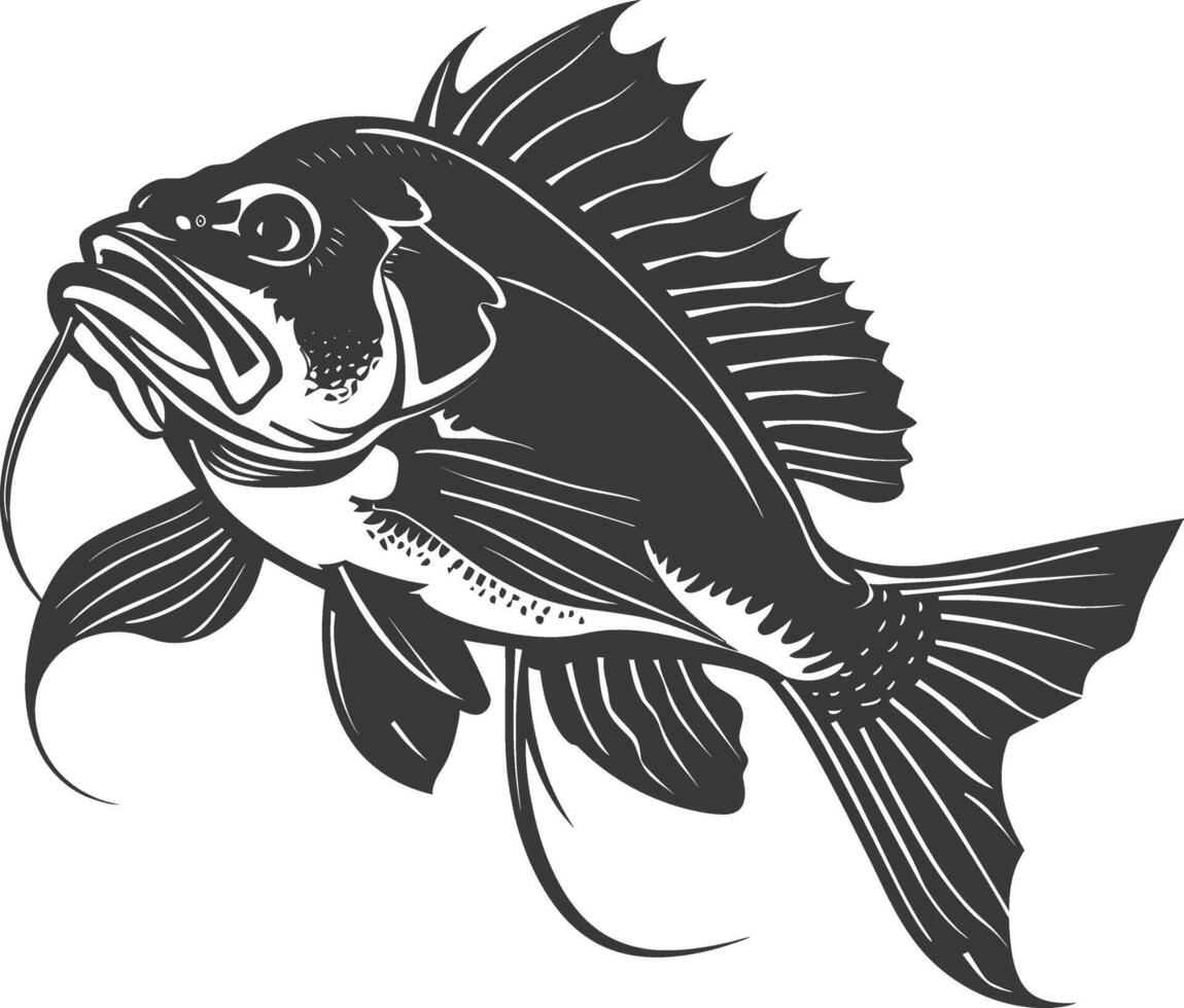 AI generated Silhouette Cod Fish animal black color only vector