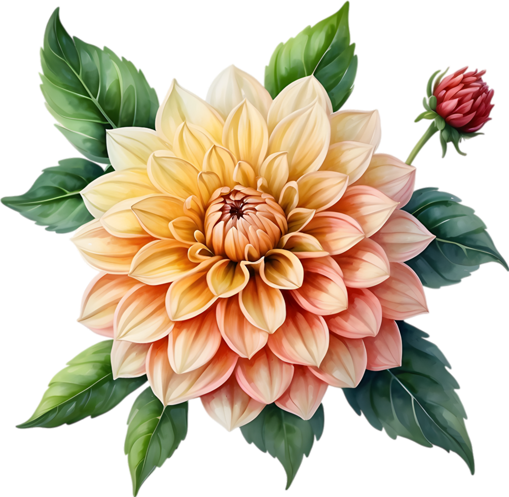 AI generated Watercolor painting of a Pompon Dahlia flower. png
