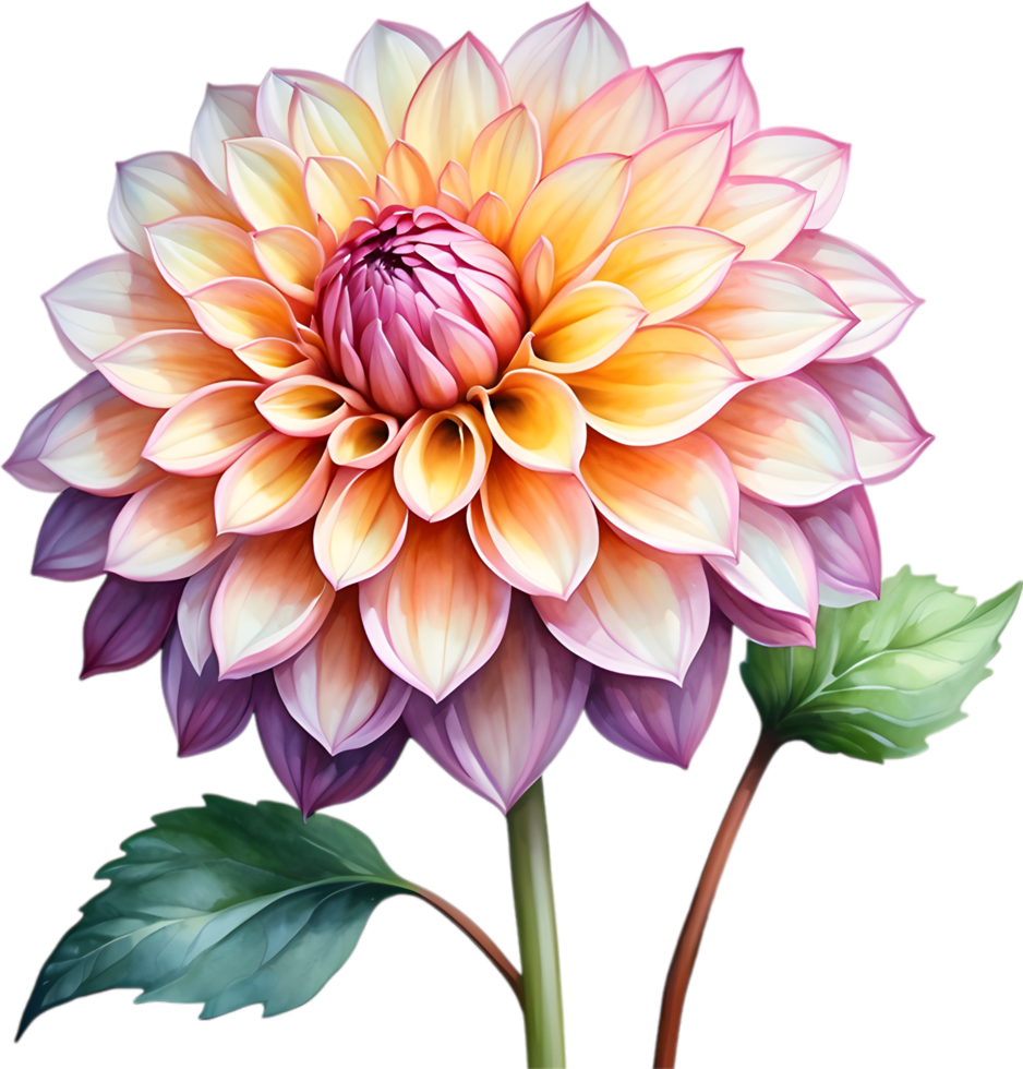 AI generated Watercolor painting of a Pompon Dahlia flower. png