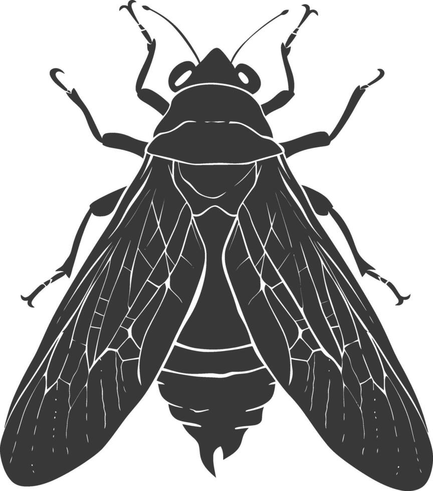 AI generated Silhouette cicada Insect animal black color only vector