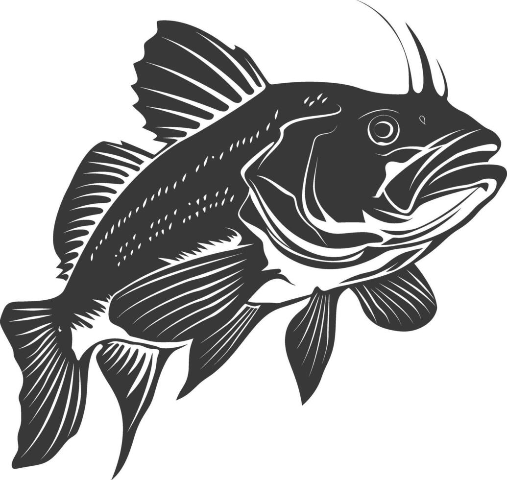 AI generated Silhouette Cod Fish animal black color only vector